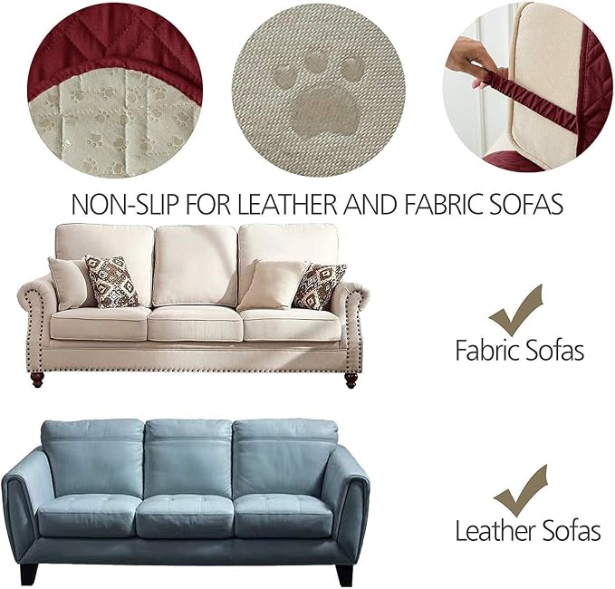 Ameritex Loveseat Cover Water-Resistant Quilted Furniture Protector with Back Nonslip Paws Slipcover for Dogs, Kids, Pets Loveseat Slipcover Stay in Place for Leather (46", Burgundy) - Image 7