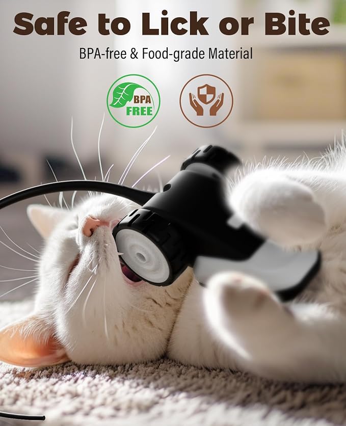 CYROS 3-in-1 Interactive Cat Toy - 2-Speed Automatic Moving Mouse Cat Toys Self Play with 2pcs Hanging Feather String Ribbon and Wiggly Silicone Mice Tail for Bored Indoor Adult Cats Kittens - Image 7