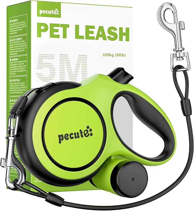 Pecute 16.4ft Retractable Dog Leash with 1.6ft Chew Proof Steel Cable | For Power Chewers & Pullers, Heavy Duty Locking for Medium/Large Dogs 33lbs-110lbs, Anti-Tangle & Poop Bag Holder Included by pecute