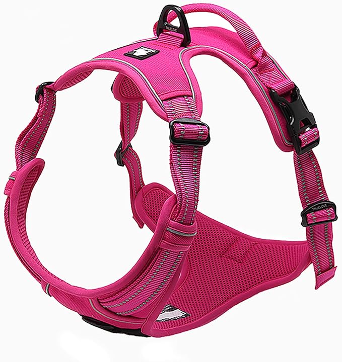 TRUE LOVE Adjustable No-Pull Dog Harness Reflective Vest, Fushcia, M | Front Clip, No-Choke, Soft Padded, Control Handle, Anti Escape, Dog Car Harness, Walking and Training, Escape Proof, TLH5651 by TRUELOVE