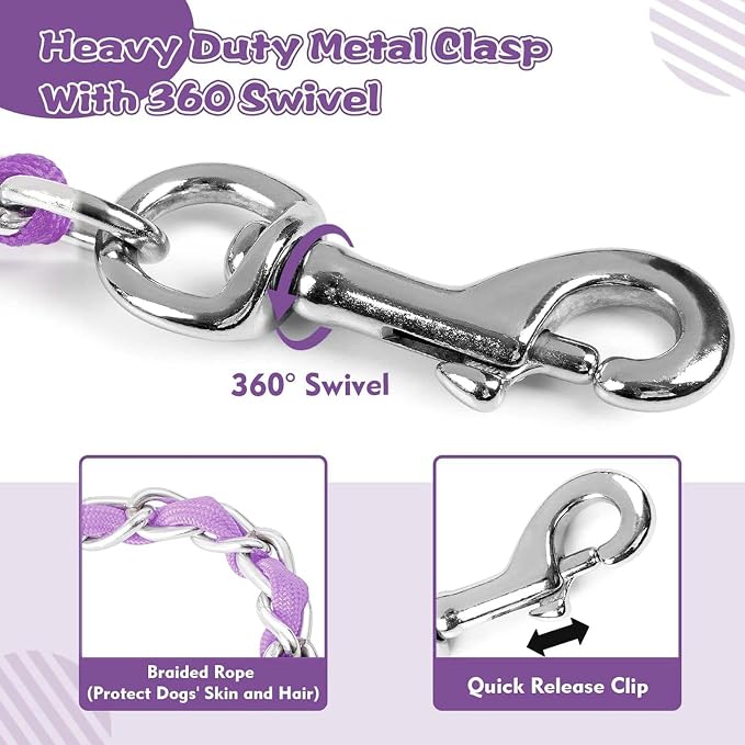 Metal Chain Dog Leash Chew Proof for Dogs, Purple, 3.5mm, 6FT | More Room for Everyday Walks and Outdoor Use, Chew Resistant Chain, Padded Handle, Swivel Clip - Image 4