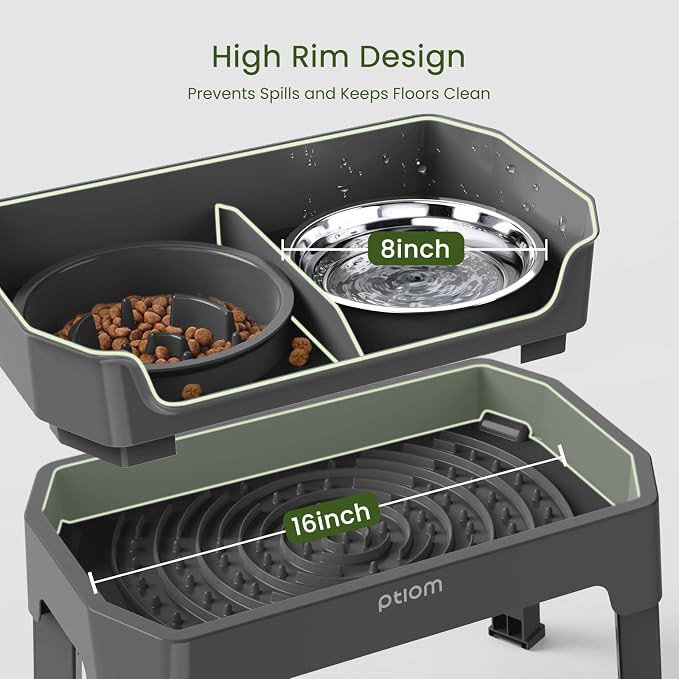 4-in-1 Elevated Slow Feeder Dog Bowls, 4 Height Adjustable Mess Proof Raised Dog Bowl Stand with Licking Plate, 2 Stainless Steel Dog Food Bowl & Slow Feeder for Large Medium Small Dogs Pets - Image 5