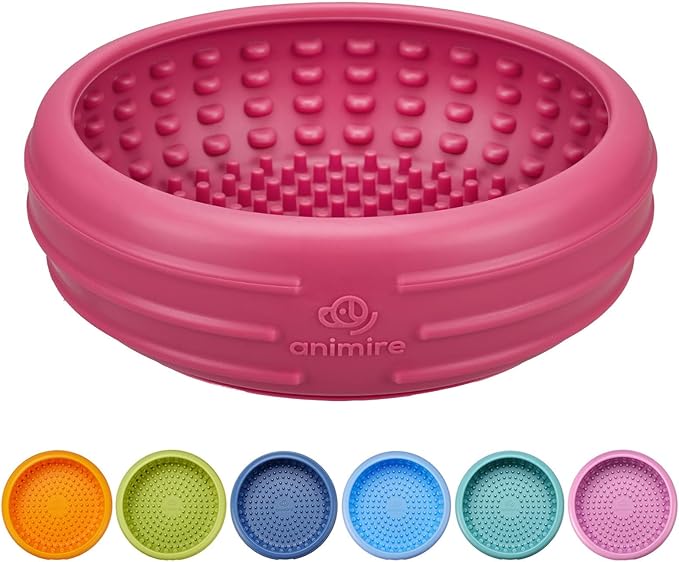 Dog Lick Bowl, Animire Freeze Lick Mat for Dogs, Non-Slip Slow Feeder Licking Bowl Enrichment Treat for Distraction Anxiety Relief, Food Grade Silicone, Dishwasher Safe(Rose,S) by Animire