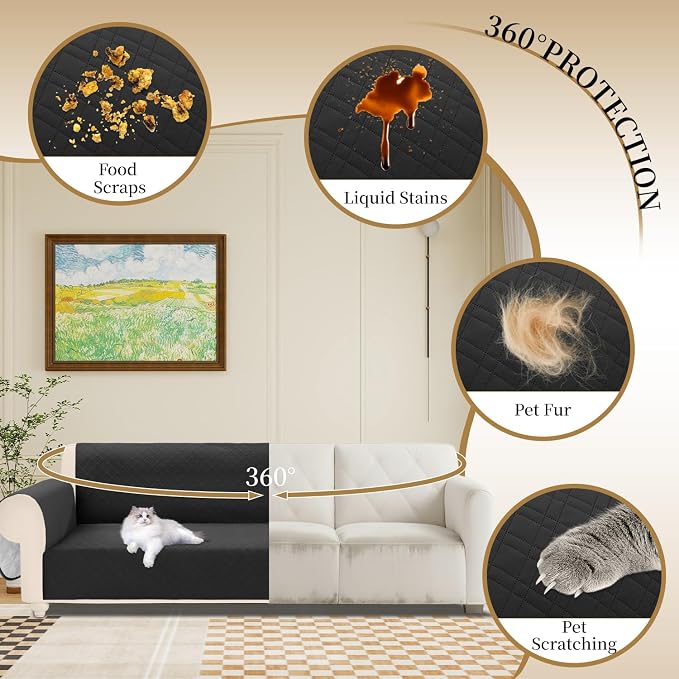 Velvet 100% Waterproof Couch Cover for Dogs Washable Sofa Covers for 3 Cushion Couch Pet Friendly Oversized Sofa Slipcovers Non Slip Furniture Protector with Pockets (XX-Large, Black) - Image 5