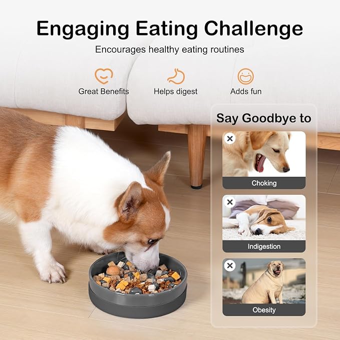 Sted Ceramic Slow Feeder Dog Bowls with Silicone Base | Slow Feeding Dog Bowl Small Medium Breed, Dog Food Bowls for Fast Eaters, Slow Down Eating, Puzzle Dog Food Bowl, Maze Grey - Image 3