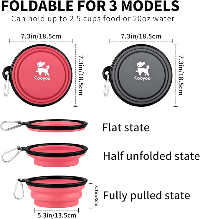 COOYOO Collapsible Dog Bowl,2 Pack Collapsible Dog Water Bowls for Cats Dogs,Portable Pet Feeding Watering Dish for Walking Parking Traveling with 2 Carabiners - Image 3