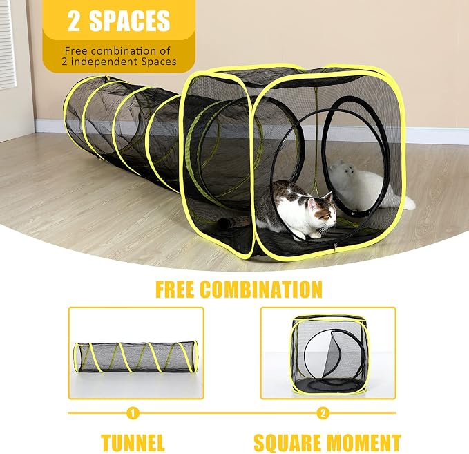 Outdoor Cat Enclosure & Tunnel - Portable Mesh Tent, Cat Playhouse with Adjustable Harness & Leash, Colorful Tease Ball - Image 2