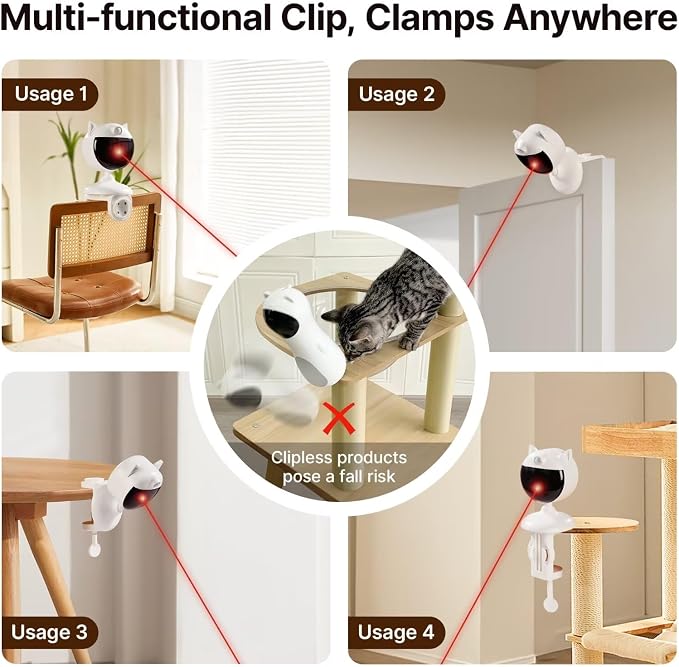 Potaroma Smart Sensor Cat Laser Toys Interactive, Motion Activated Truly Random Trjajectory, Clamp Design, Automatic Chargeable Kitten Toy Indoor Exercise, Cream White | Motion Activated Truly Random Trjajectory, Clamp Design, Automatic Chargeable Kitt... - Image 7