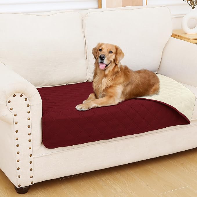 Smiry Waterproof Reversible Pet Couch Covers for Dogs | Pet Friendly, Soft Fabric, Washable Sofa Furniture Protector for Dogs Cat Kids, Checkered (30"x53", Wine Red/Beige) by Smiry