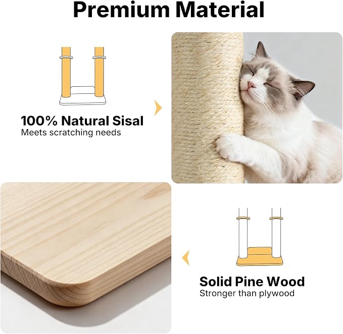 Veehoo Cat Wall Shelves, 57" Cat Wall Climber with Dual Sisal Scratching Posts and Carpeted Perch, Cats Wall Scratcher Furniture for Climb, Play and Rest - Image 6