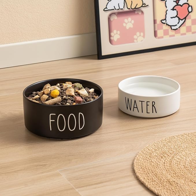 Ceramic Dog Bowls Set of 2 - Weighted Dog Dishes with Food & Water Lettering for Small and Medium Dogs, Food Grade Pet Bowl, Dishwasher & Microwave Safe (6 inch, 2 * 30oz, Black) - Image 4