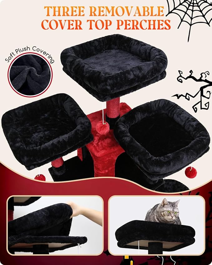 Globlazer Big XXL Gothic Cat Tower for Indoor Multiple Cats, F80 | 80 inch Cat Tower for Adult Cats Cat Tree with Scratching Post, Hammock, 3 Perches, 2 Condos, 2 Hanging Basket - Image 3