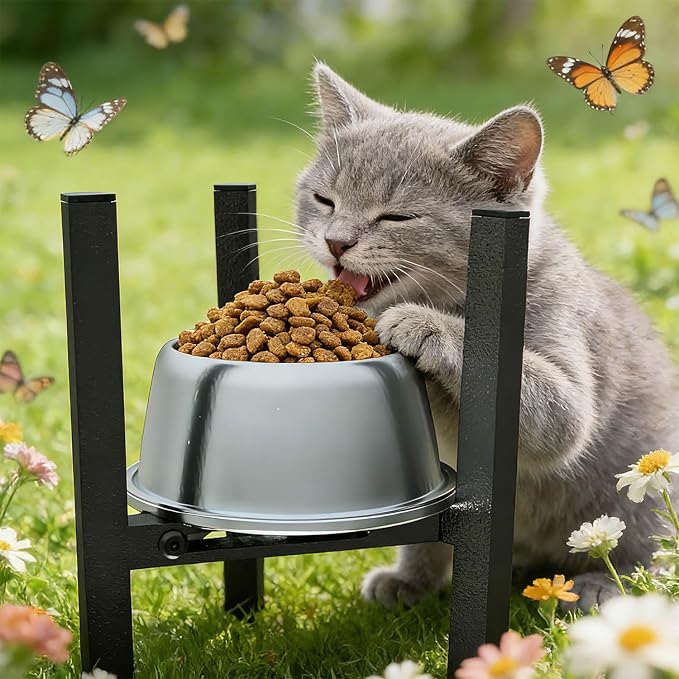 Elevated Cat Bowl Stand Good for Senior Cats Digestion Arthritis Relief - Adjustable Metal Feeder Riser, Fits 5.1-7.45” Round Bowls (No Bowls)（Black） - Image 7