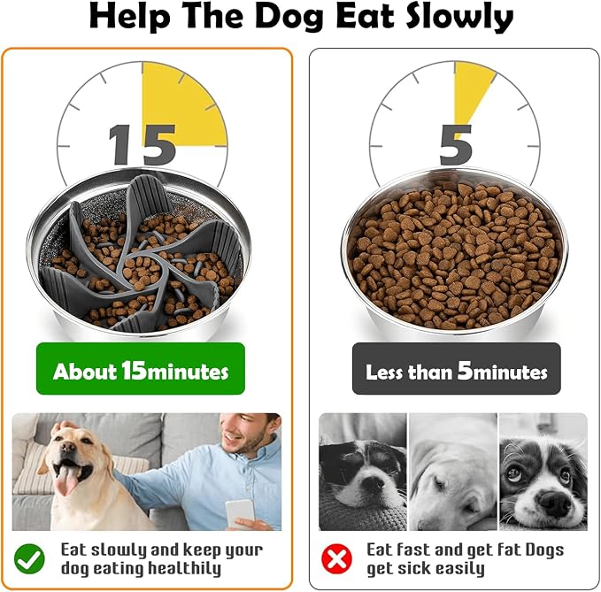 Elevated Dog Bowls for Large Dogs with Slow Feeder & Mat, 4 Height Adjustable & 101oz Bowls, Tall Raised Dog Bowl Stand - Image 8