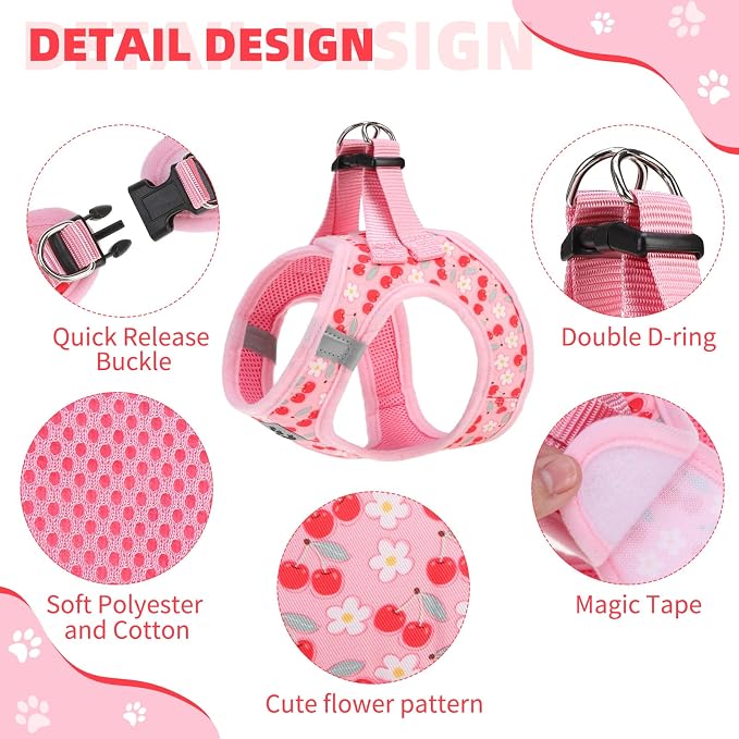 KOOLTAIL Dog Harness for Small Medium Dogs,Dog Harness and Leash Set, Step in No Pull Soft Mesh Padded Adjustable and Reflective Pet Vest Harness Puppy, Plaid Extra Harness for XS S Dogs,Pink Cherry,S - Image 4
