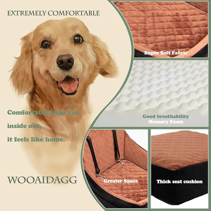 WOOAIDAGG Dog Car Seat for Medium Sized Dog,Pet Travel Car Bed with Seat Belt Channle,Fully Detachable and Washable Car Dog Seat with Adjustable Straps,3 Straps Easy to Install (Black/Brown) - Image 4