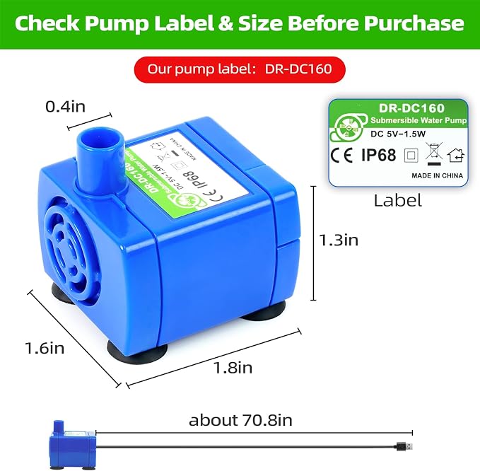 Cat Water Fountain Pump Replacement(No Led & with Brush)， DR-DC 160 | IP68 Submersible Water Motor For Stainless Steel & Ceramic Cat Water Fountain, Ultra Quiet Blue Pet Fountain Pump, Easy Clean - Image 3