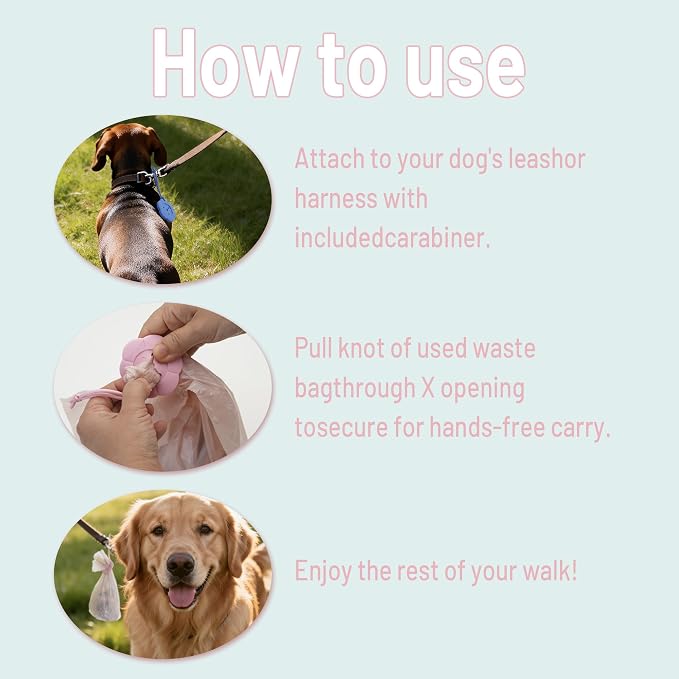 3 Pack Dog Poop Bag Holder, Hands-Free Used Waste Bag Carrier for Dog Leash, Lightweight Durable Silicone Dog Walking Accessories, Easy-to-Clean Poop Bag Clip, Pink Yellow Blue - Image 6