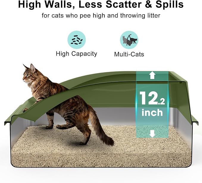 AIPERRO Stainless Steel Litter Box Extra Large for Big Cats and Multi-Cats | Jumbo Extra Large Metal Cat Box High Sided with Lid | Anti-Urine Leakage, Non-Stick & Easy to Clean | Include Litter Scoop - Image 3