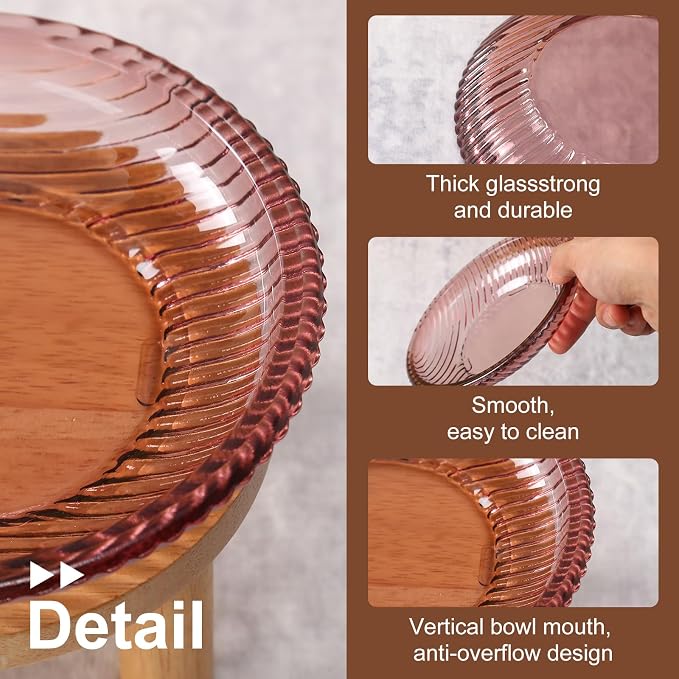 Cat Bowls Whisker Friendly with Wooden Stands. Raised Elevated Glass Whisker Fatigue Cat Bowl for Indoor Cats. 2PCS (Purple) - Image 3