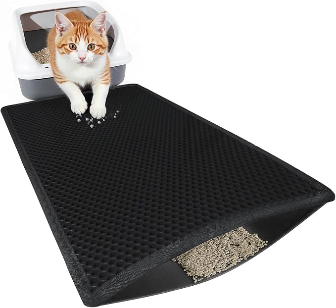 Small Cat Litter Mat Double Layer Waterproof Proof Litter Box mat, Non-Slip Design, Reduces Litter Scatter, Easy to Clean, Black 24''x 14.9''Inch by Unknown