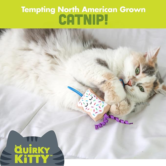 Quirky Kitty Flingin Purr Tarts Catnip Filled Interactive Cat Toys, 2 Pack | Pastry themed pair made for tossing games, sparks batting, chasing and playful energy in felines during active daily sessions - Image 3