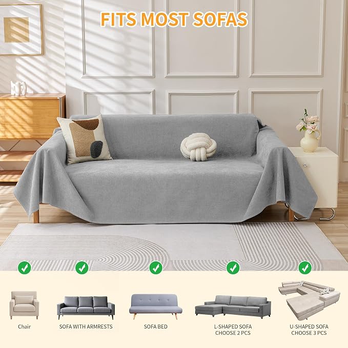 Deep Dream Cat-Scratch Resistant Armchair Couch Cover, Waterproof Sofa Cover for Dogs, Pet Friendly Couch Protectors Anti Slip Thickened Slipcovers for Dogs Pets, 71" x 91", Light Grey - Image 6