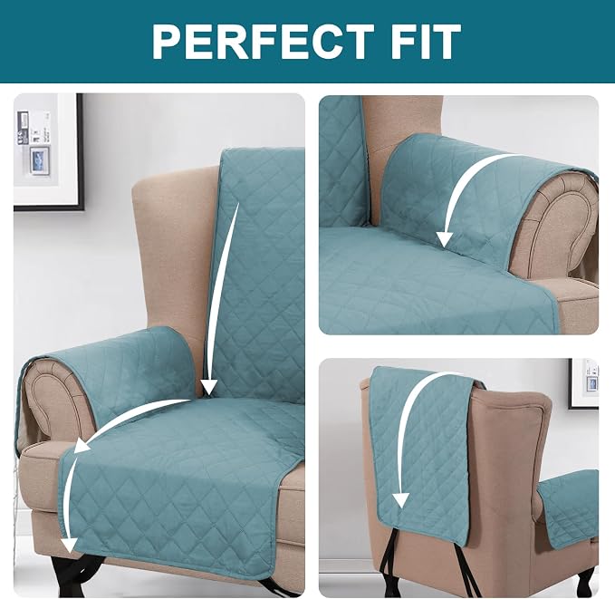 Turquoize 100% Waterproof Wing Chair Cover Wing Armchair Slipcovers Chair Couch Protector Triple Non-Slip Sofa Slipcover Furniture Protector for Pets, Kids,Dog (Wing Chair, Stone Blue) - Image 5