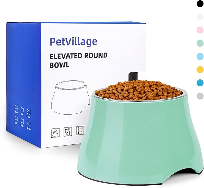 Dog Bowls,Cone Friendly Non Slip Single Dog Bowl with Stainless Steel Inner, Raised Bowls for Smll Dogs Spaniel Dogs Long Ear, High Capacity, M/2 Cup Mint Green by Petvillage