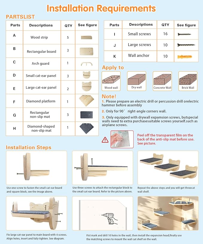 with 3 Climbing Steps Natural Wood Corner Cat Wall Shelves | Wall Mounted Indoor Catio Activity Lounge - Image 6