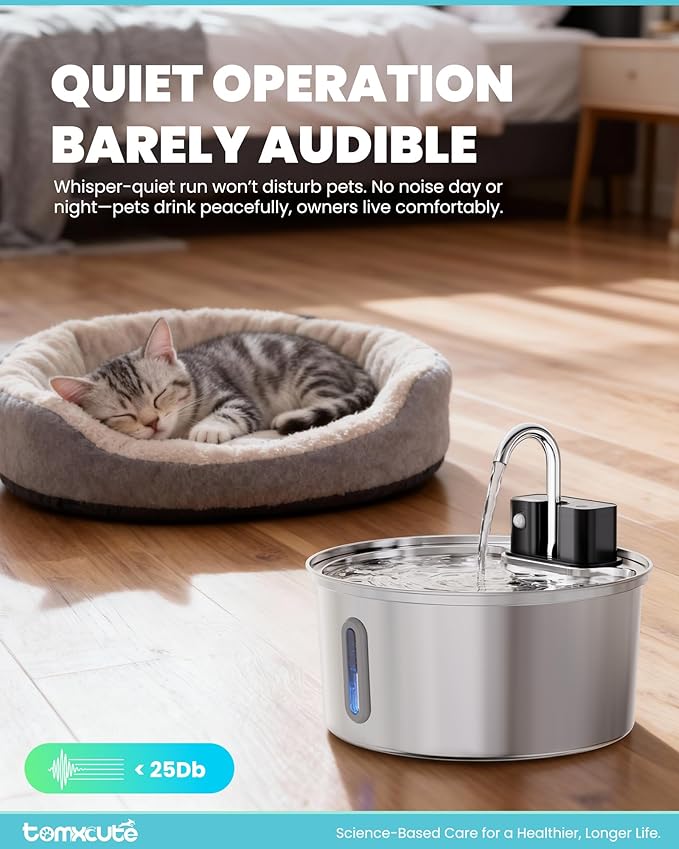 Tomxcute Cat Water Fountain Stainless Steel, 108oz Wireless Pet Fountain | 3 Smart Water Supply Modes Automatic Battery Operated Fountain with 3 Replacement Filters for Cats, Dogs, Multiple Pets - Image 3