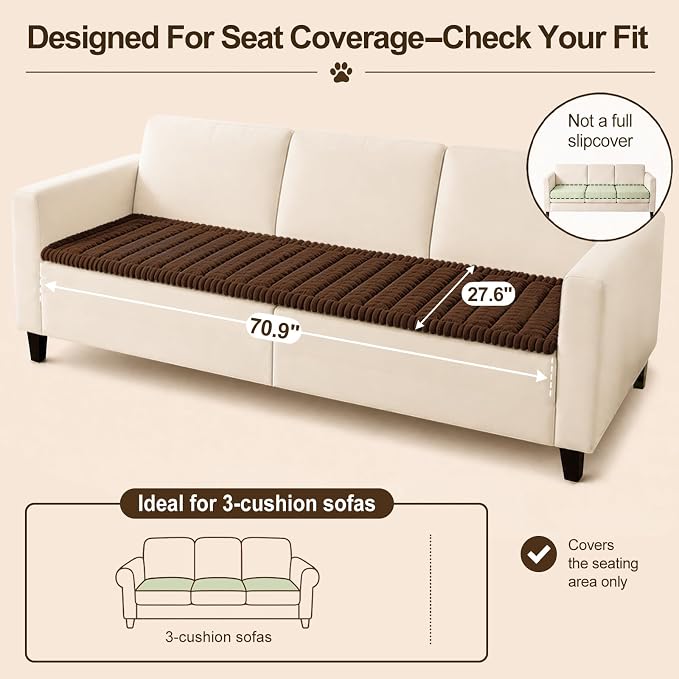 decorUhome Couch Cover for Dogs, Non Slip Fuzzy Thick Pet Sofa Protector | Pet Friendly, Machine Washable, Fits 3-Cushion Sofa, Protects Against Pet Hair & Daily Messes, Brown, 27.6" x 70.9" - Image 10