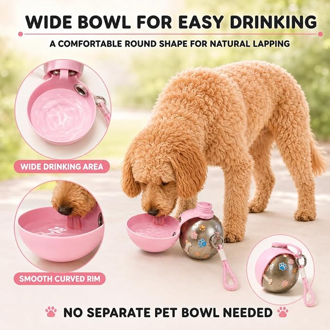 2026 New 2-in-1 Dog Water Bottle Portable, 10 Ounce Stainless Steel Dog Water Bottle, Travel Dog Water Bottle with Foldable Silicone Bowl and Water Reflux Design, Suitable for During Walks (Pink) - Image 8