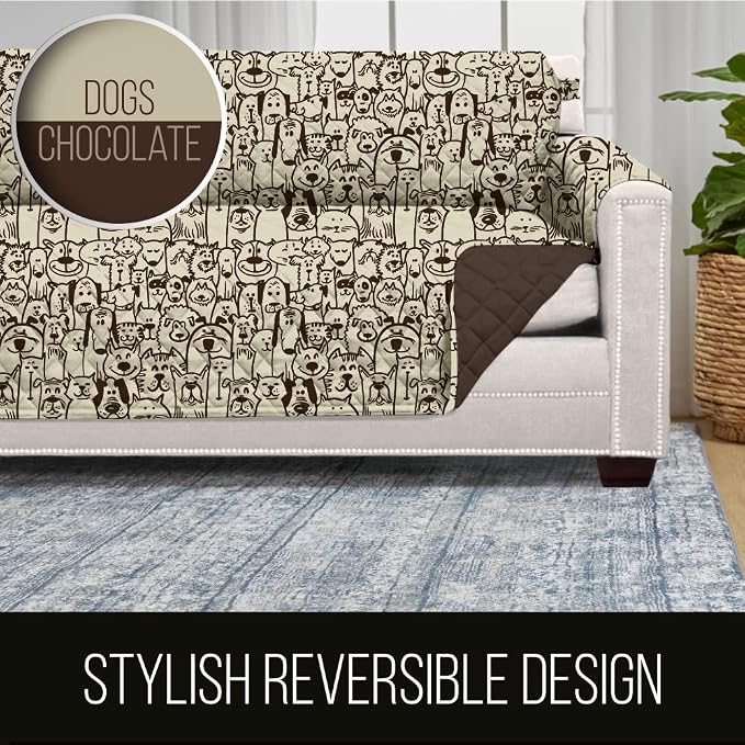 Sofa Shield® Couch Sofa Slip Cover with Strap, Chocolate Dog Pattern | Reversible Furniture Protector, Stain and Tear Resistant Cushion Cover, Machine Washable Slipcover for Pets, Cats 70 inch - Image 5