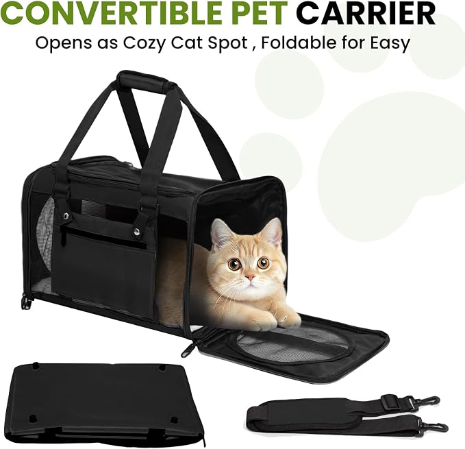 Soft-Sided Cat Carrier 18x11x11 in Expandable Travel Pet Bag 15LBS | For Cats and Small Dogs with Anti-Scratch Mesh Washable Mat Collapsible Escape-Proof Airline Approved with Shoulder Strap - Image 6