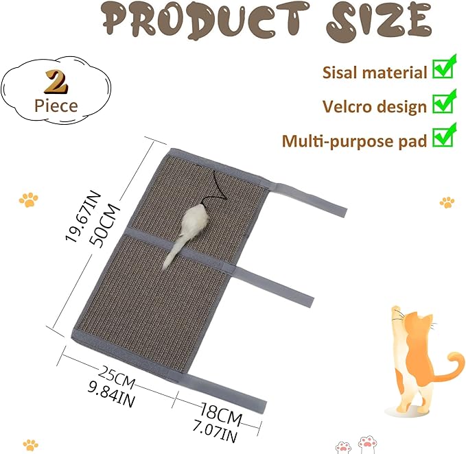JanYoo 2 Pieces Cat Scratcher Cat Furniture Table Leg Protectors Sisal Cat Scratching Pad Mat Protecting with Hanging Toy(Grey) - Image 6