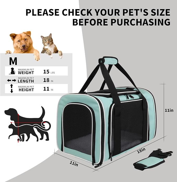 Carriers Soft-Sided Large Pet Carrier for Cats Dogs Small Animals Up to 25Lbs,Top Load Carrier,Ventilated Design,Portable Cat Carrier Airline Approved(X-Large,Green) - Image 4