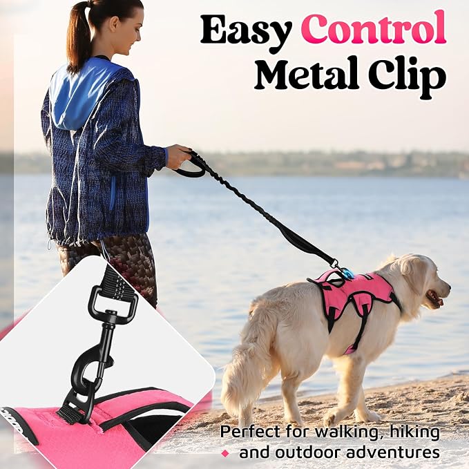 rabbitgoo Escape Proof Dog Harness for Medium, No Pull with Lift Handle | No Escape, Full Soft Padded, Reflective Adjustable Vest, Leash Clip for Walking Hiking Training, Peach Pink, Medium - Image 5
