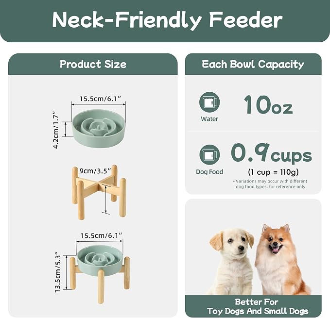 Havniva Elevated Slow Feeder Dog Bowls, Ceramic Dog Bowl Slow Feeder | 0.9 Cups Raised Slow Feeding Bowl for Small Breed, Puzzle Dog Food Bowl with Wooden Stand, Non-Slip, Anti-Choking - Image 2