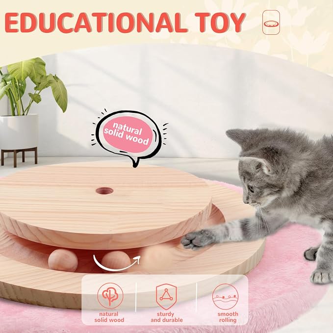 45'' Tall Cat Scratching Post Tree,Heavy Duty Scratcher for Indoor | Solid Wood Base,3.5" Sisal Post,Hanging Ball Toy,Self-Grooming Brush,Interactive Ball Track,Stylish Decor for Any Home - Image 3