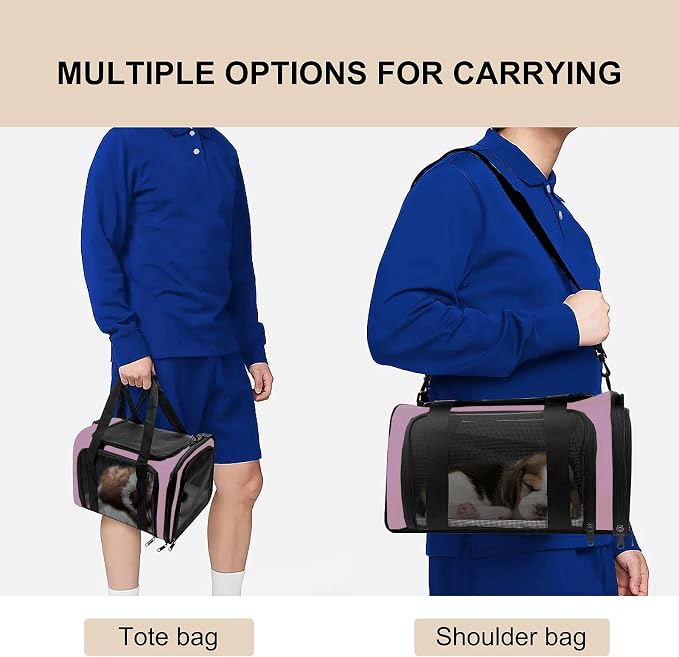 Dog Carrier for Pets, Up to 25 Lbs, Collapsible Travel Carriers for Puppy with Shoulder Strap and Removable Mat, 20x13x13 Inch, Pink - Image 6