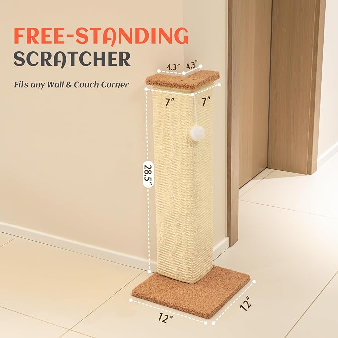 PETKARAY Couch Corner Cat Scratcher, 28.5" Sisal Scratching Post for Indoor Cats, Corner Wall Scratch Pad for Furniture Protection, Plush Base, Large - Image 7
