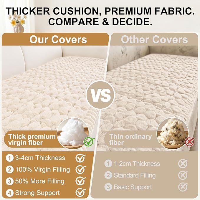 Smiry Non Slip Couch Covers for Dogs, Scratch Resistant Pet Sofa Protector | Machine Washable Soft Fuzzy Thick Furniture Cover for Sofa Loveseat Sectional Large Dogs, Cream, 27.6" x 70.9" - Image 4