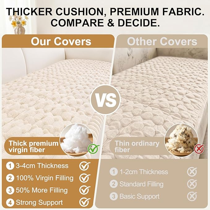 Smiry Non Slip Couch Covers for Dogs, Scratch Resistant Pet Sofa Protector | Machine Washable Soft Fuzzy Thick Furniture Cover for Sofa Loveseat Sectional Large Dogs, Cream, 35.4" x 95" - Image 4
