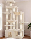 Heybly Cat Tree, 71-Inch Tall Cat Tower for Large Maine Coon Cats HCT03MG | Cat Condo Furniture with Extra-Large Baseboard, Multi-Level Platforms, 2 Hammocks and 12 Scratching Posts, Beige by HEYBLY