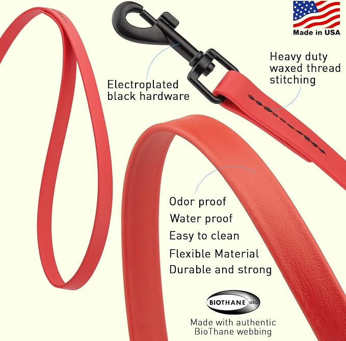 Dogline Biothane Waterproof Dog Leash Strong Coated Nylon Webbing with Black Hardware Odor-Proof Easy to Clean High Performance for Small or Large Dogs Made in USA 2 ft Lead, Cherry Red - Image 2