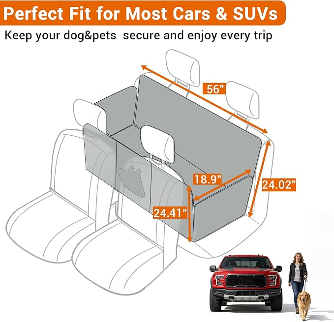 Meginc 56" Dog Seat Cover for Back Seat, Scratch Resistant Hammock for Car | 600D Waterproof Oxford Protector with Mesh Window,Side Flaps and Non-Slip Backing Pet Seat for SUVs and Mid-Siz e Cars - Image 6