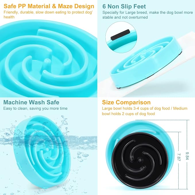 Slow Feeder Large Dog Bowl - Non Slip Maze Puzzle Bowl for Medium Dogs - Blue - Image 4