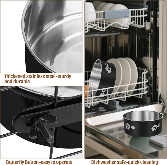 No Spill Dog Crate Water Bowls, 40oz Stainless Steel Dog Food and Water Bowl Set for Large/Medium/Small Pets, Detachable Hanging Pets Bowls for Cage, Kennel, Crate(Black) - Image 7