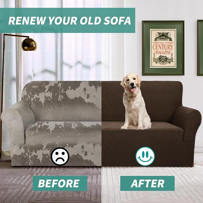 YEMYHOM Couch Cover Latest Jacquard Design High Stretch Sofa Chair Covers for Living Room, Pet Dog Cat Proof Armchair Slipcover Non Slip Magic Elastic Furniture Protector (Small, Dark Coffee) - Image 7